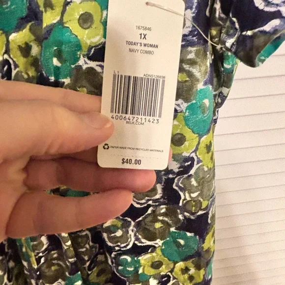 Floral V-Neck Dress in Green and Blue - Picture 4 of 6